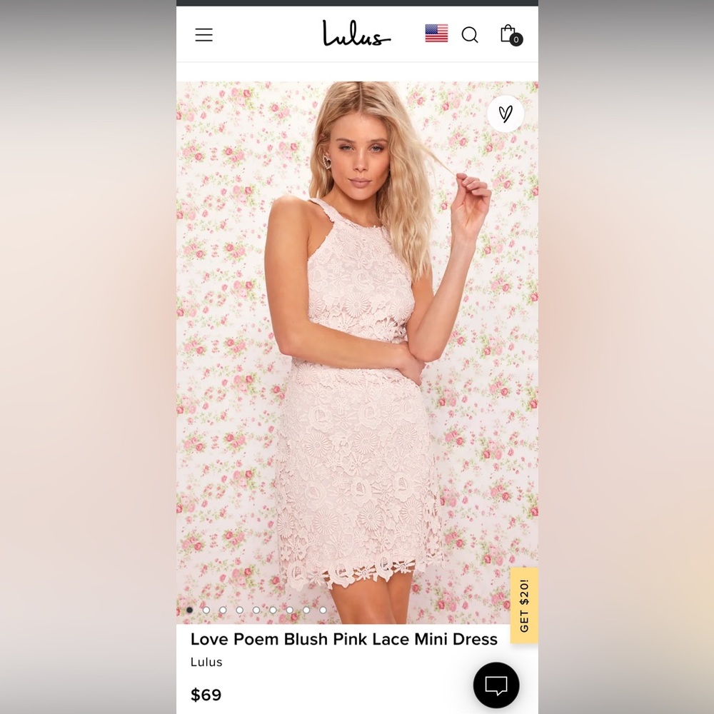 Lulu’s blush pink lace mini dress